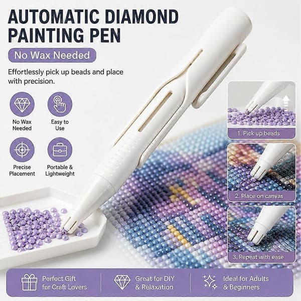Automatisk diamantkunstmaleri perledispenser for 2,8 mm runde bor Håndverkstilbehørssett Ingen voks nødvendig White