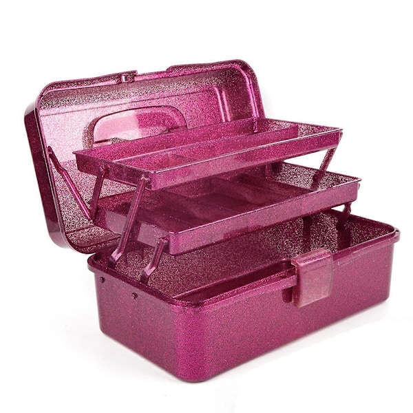 Glitter Rosa & Oppbevaringsboks for Håndverktøy, 3-lags Stablebar Bæreveske Fiskeboks Syboks Organizer for Ar
