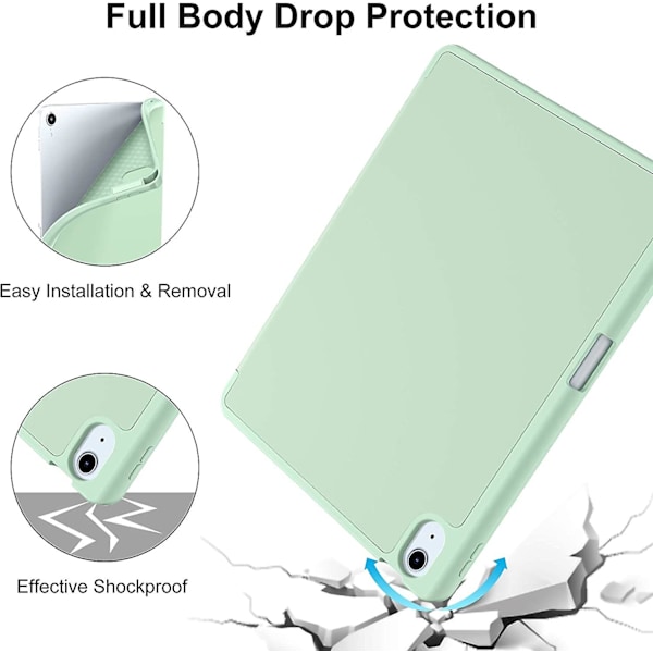 veeki til iPad Air 5 2022 Cover/iPad Air 4 2020 Cover (10,9\"), Penholder Fold Stand Cover - Understøtter 2. generations iPencil-opladning, Matcha grøn