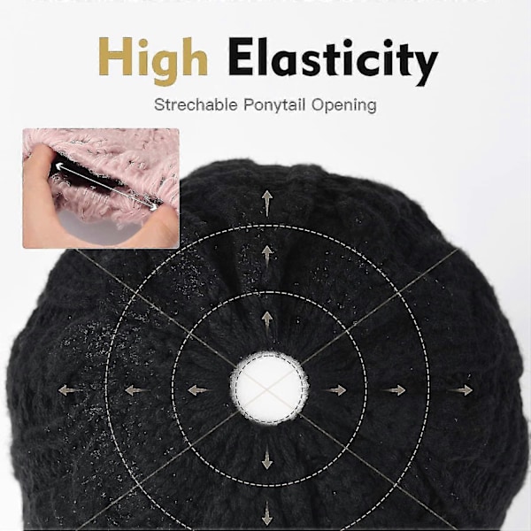 Hestehale Beanies til Kvinder Messy Bun Vinterhue med Halehul Bomuldsforet Strikket Skull Beanie Udendørs Løbehue