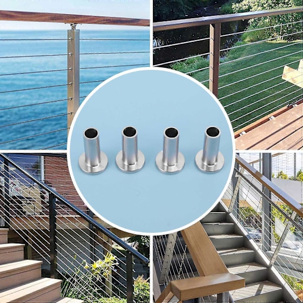 Skyddshylsor i rostfritt stål för 1/8 tums vajerräcke, trästolpar, DIY-balustrad T316 marinkvalitet 55-pack