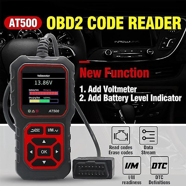 OBD2 Scanner, AT500 OBD2 Scanner Diagnostiskt Verktyg Bilmotor Felkodsläsare & Radera Check Engine Light Bilskanningsverktyg