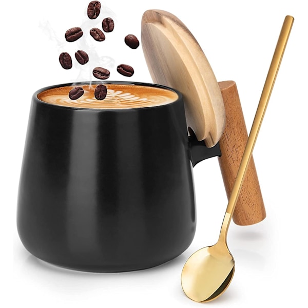 JUSCH Keramisk Kaffekrus, Tekop til Kontor og Hjem, 414 ml Kaffekopper med Låg og Kaffeske, Fødselsdag, Julegaver, Indflytningsgaver Ny