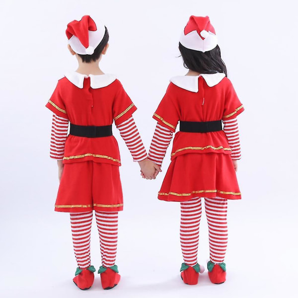 Barn Barn Jul Cosplay Jultomte Kostym Baby Xmas Outfit 5 st Set Klänning/byxor+toppar+hatt+ cover+bälte för pojkar flickor Boy 150