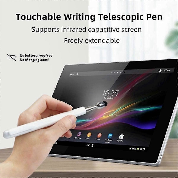 Universal Teleskopisk Stylus Pen til Touchskærme, (Sort)