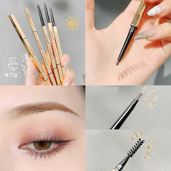 1 stk. Øjenbrynspen Lille Guld Chopsticks Dobbelthovedet Øjenbrynspen med Langtidsholdbar, Vandtæt, Svedafvisende, Lysebrun