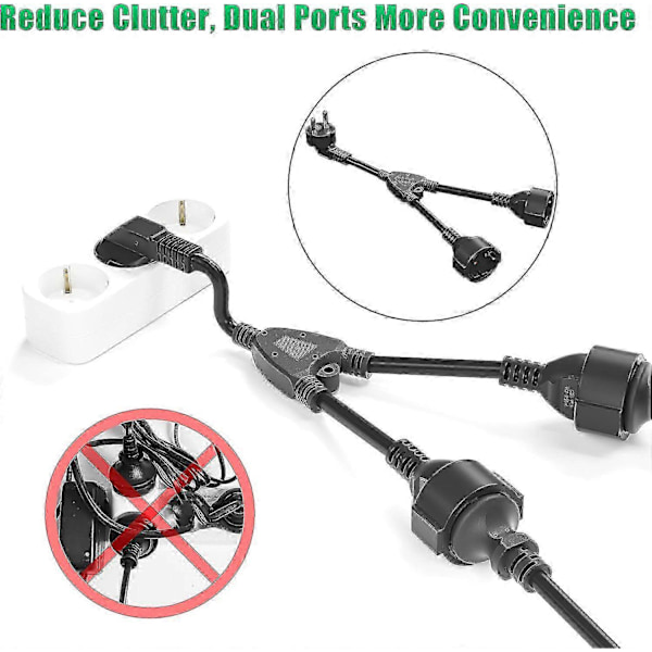Dobbel Plugg for Stikkontakt, Multi-Stikkontakt 2-veis med Fleksibel Kabel, 16 A/250 V/Maks 3680 W, Tysk Konverter Stikkontaktforlengelse for Kjøkken, Kontor, Hjem, B