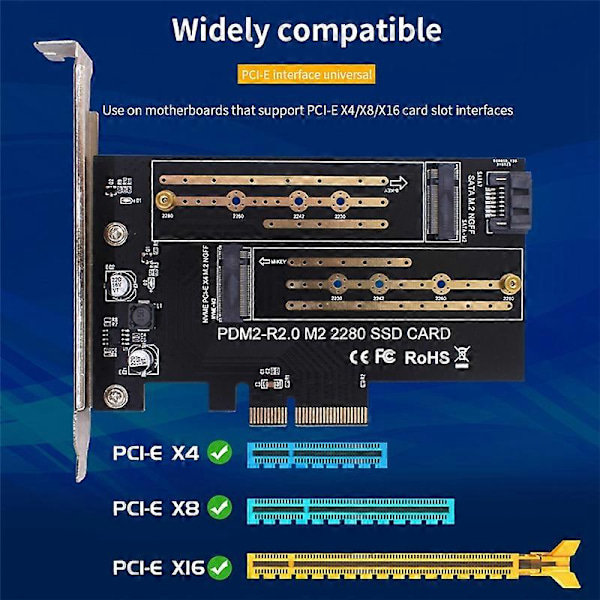 PCIE-sovitinkortti, jossa kaksi M.2 NVME -liitäntää Pcie 4X M2 SSD -sovittimeen B/M-avaimella, tukee PCI Express 3.0 2230-2280