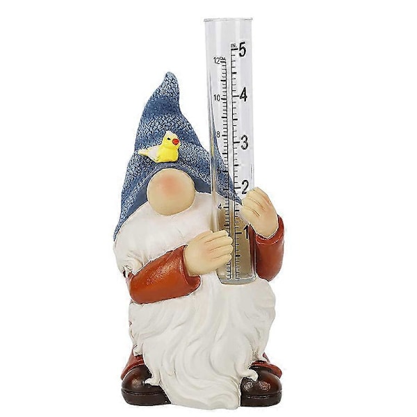Regnmåler Havestatue Ornament med To Glas Regnmåler Rør, Håndmalet Resin Skulpturel Vandmåler til Terrasse Hegn Patio Plæne Dæk
