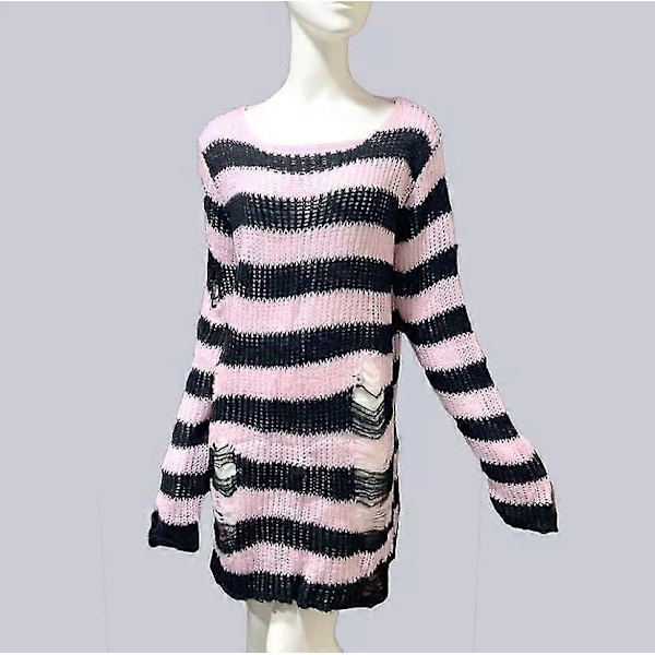 Punk Gotisk Lang Unisex Sweater 2020 Sommer Kvinder Stribet Cool Udhulet Hul Ødelagt Jumper Løs Rock Tynd Mørk Streetwear Top