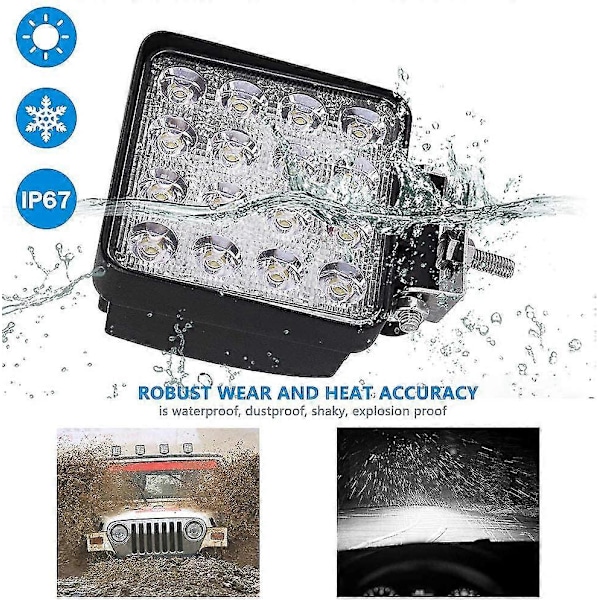 LED Arbeidslys, 2 stk 48W Flood LED Lysbar For Bil Traktor Offroad Lastebiler SUV ATV Båt 4 Tommer