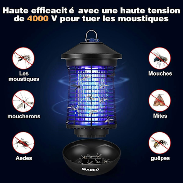 Myggdreperlampe med lyssensor, WADEO 4000V 20W UV Elektrisk Insektdreper Anti-insektmiddel, Effektiv rekkevidde 100 kvadratmeter, Egnet f