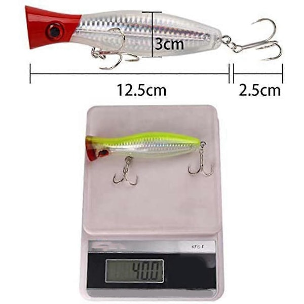Surface - Popper - Fiskeutrustning för fångst/spinnfiske - Havsfiske - 5 stycken - 12,5 cm och 40 gram