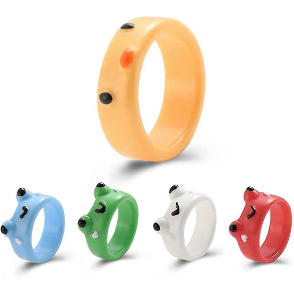 5-6 st Y2k Akryl Groda Fingerringar Set Harts Färgglada Anka Djur för Kvinnor Flickor Tonåringar Vänskap Söt Rolig Tecknad Tjock Party Geometriska Smycken