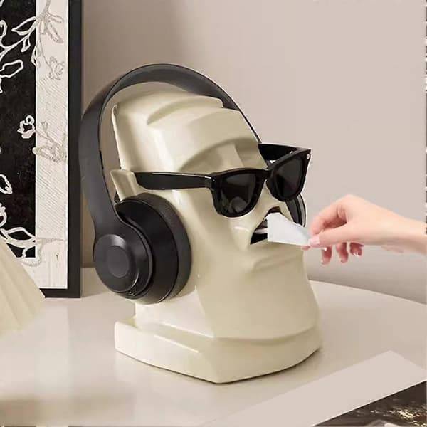 Stenstatue Tissueboks Multifunktionel Tissuebeholder Stor Kapacitet Holder Hjemmekontor Skrivebordsorganisator Black