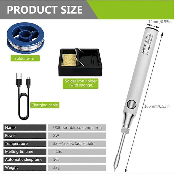 USB Lödkolvsset, Mini USB Lödkolv, 5V 8W Portabel Lödkolvspenna, 8W Justerbara Lödningsverktyg