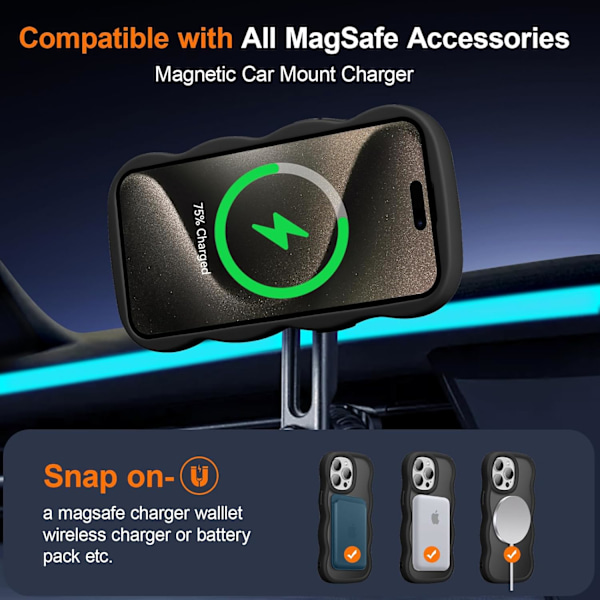 Magnetiskt skal för iPhone, Sött skal kompatibelt med MagSafe, Klar Vågdesign Vågformad Matt Mobilskal Black 16PLUS