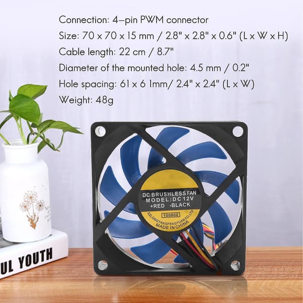 12V DC 32 70mm 4-Pin Computer Kabinet CFM PWM CPU PC Blæser Blå & Sort