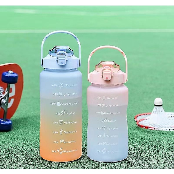 JUSCH Ny stor vattenflaska med sugrör, gradient frostat utomhus plastmugg, sport fitness skala vattenmugg gradient pulverblå 1500ml (WZ218