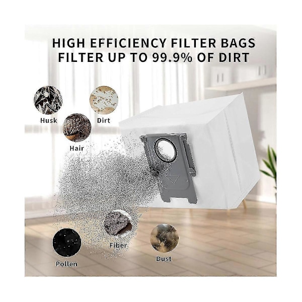 8 st Dammsugarpåsar Ersättning för Roborock S8+ /S8 Pro Ultra / S7 MaxV Ultra / Q5 / Q5+ / Q7+ / Q7 Max+