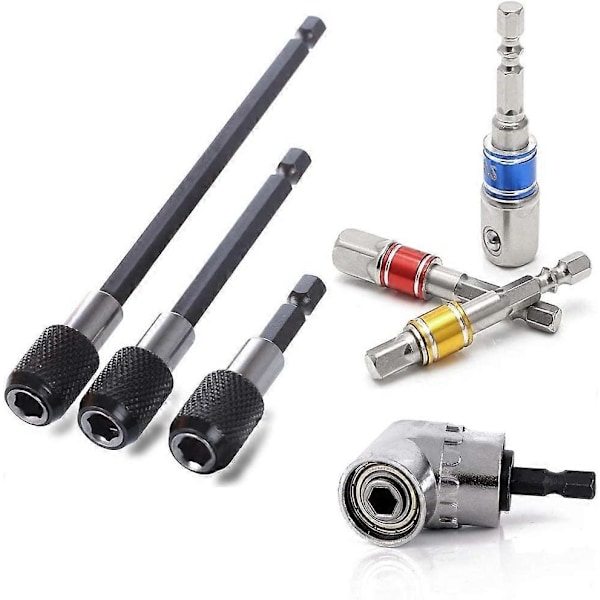 Forlængerstang Hex Skaft Top Adapter Bor, 3 stk. Slagtop Firkantmøtrik Driver Bit + 3 stk. 1/4 Hex Skaft Skruetrækker Bit Holder + 1 stk. 1/4 Hex