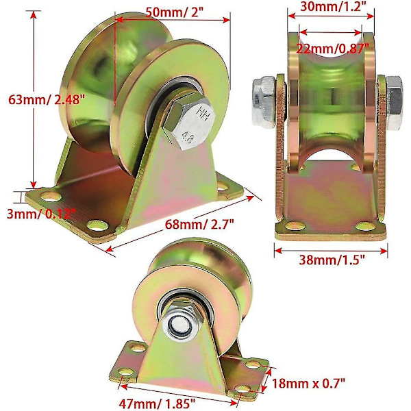 4 st Glidande Grindhjul 50mm, med U-spår, U-spårshjul, Rulldörr, Lastkapacitet 300kg per Hjul