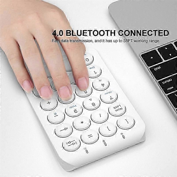 Trådløst numerisk tastatur Bluetooth numerisk tastatur Runde tastehetter Numpad 22 taster Oppladbart numerisk tastatur