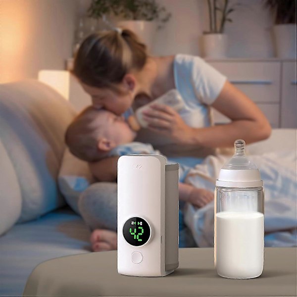 Bærbar Elektrisk Flaskevarmer til Mælk & Modermælk, 6000mAh Trådløs Rejsevarmer, Babyflaskevarmer til Brug på Farten