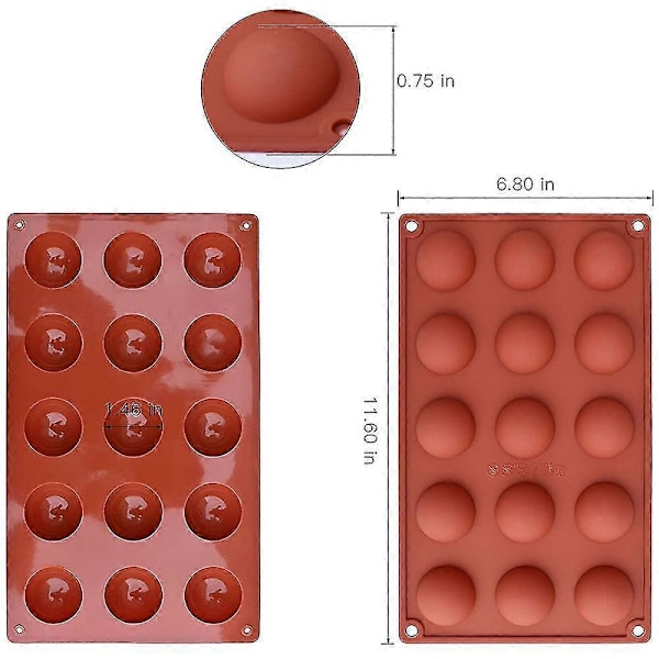 15-hulrums Halvkugle Silikoneform, 3 Pakker Bageform til Fremstilling af Chokolade, Kage, Gelé, Kuppel Mousse