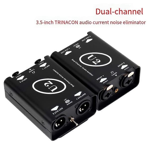 U2 Audio Isolator 3.5 til XLR Dobbeltkanals Strømlydsisolator Eliminerer Strømlyd Black