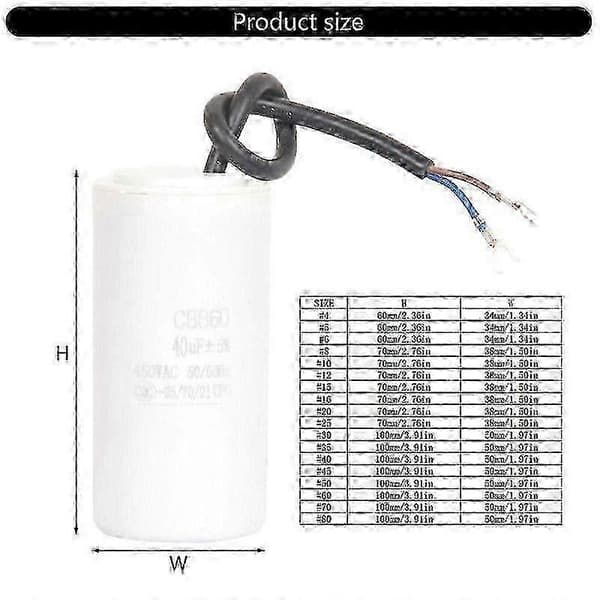 CBB60 450VAC 70uf Motor Start- och driftkondensator