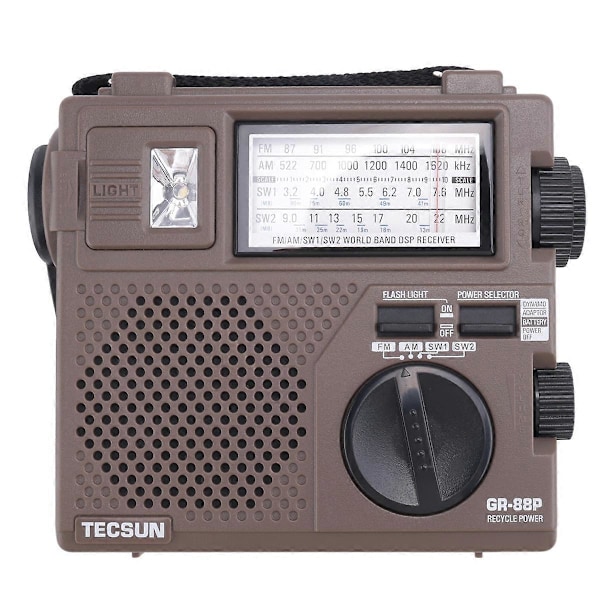 TECSUN GR-88P Digitaalinen radiovastaanotin hätävalolla, dynamo-radio sisäänrakennetulla kaiuttimella ja manuaalilla