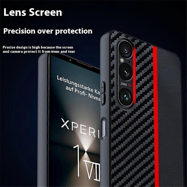 För Sony Xperia 1 V Mobilskal Läder + PC Hårt Mobilskyddsfodral Kolfibertextur Red Xperia1-Ⅴ