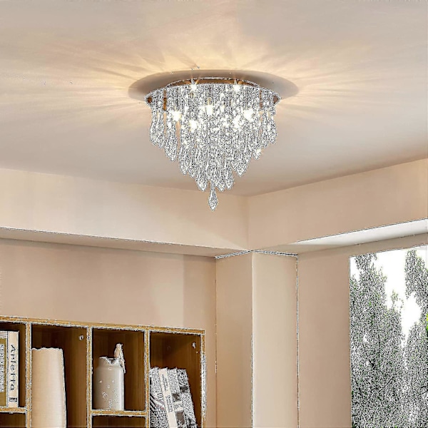 Lamper Moderne Krystall Lysekrone Flush Mount Taklampe Krystall Dråpeeffekt Rund Krom