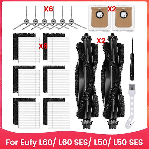 For Eufy L60/ L60 SES/ L50/ L50 SES Robot Støvsuger Hovedbørste Sidebørste Hepa Filter Moppeklut Støv