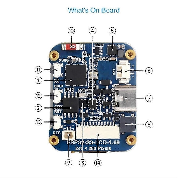 ESP32-S3 1.69 tommers LCD-skjerm Utviklingskort 240x280 med QST Attitude Gyro Sensor QMI8658C egnet for