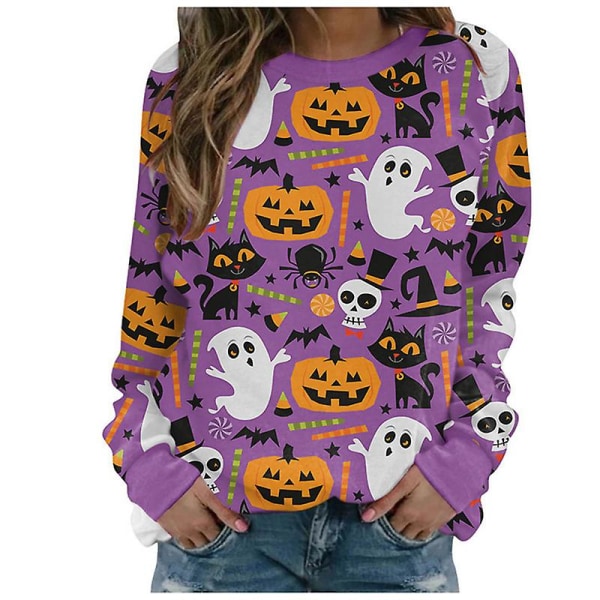 Kvinnor Halloween sweatshirts Pumpa Face Dans Skelettskjorta Långärmad tröja Rolig grafisk tröja style 5 XL