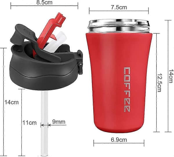 400 ml Isolerad Kaffeemugg, Resetermos med Heilwiy-Sugrör, Dubbelväggig