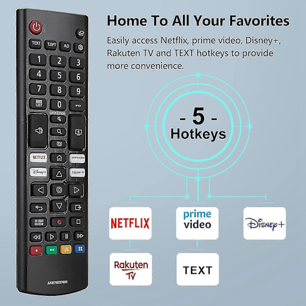 TV-fjärrkontroll lämplig för LG AKB76037605, förbättrad infraröd LG TV-fjärrkontroll, med , Prime Video, Rakuten TV-knappar