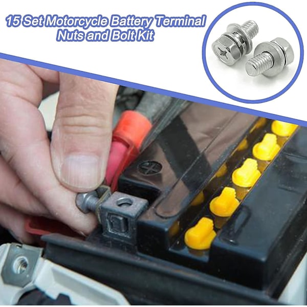 15 Sett M6x16mm Motorsykkel Batteripol Skruer Og Muttere Rustfritt Stål M6 Bolt Firkantmutter Sett Mo
