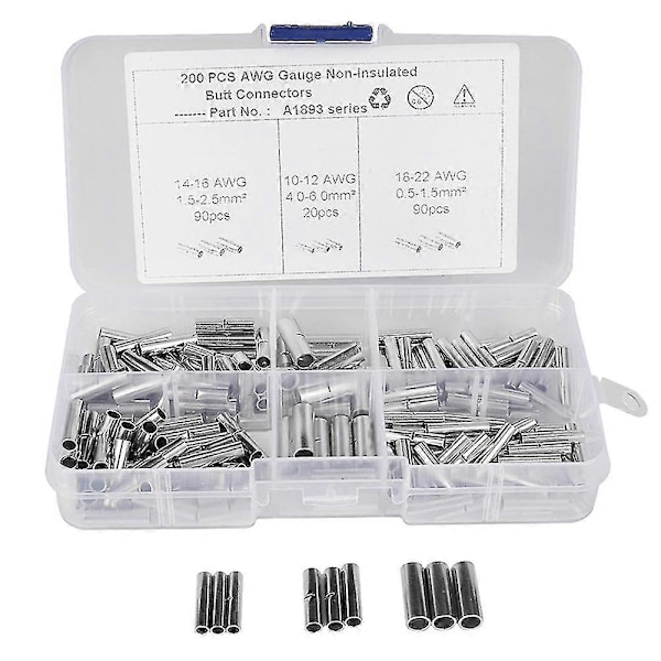 200 st Butt Connector skarvning DIY Tråd Ändhylsa Krympterminal Kit Oisolerad