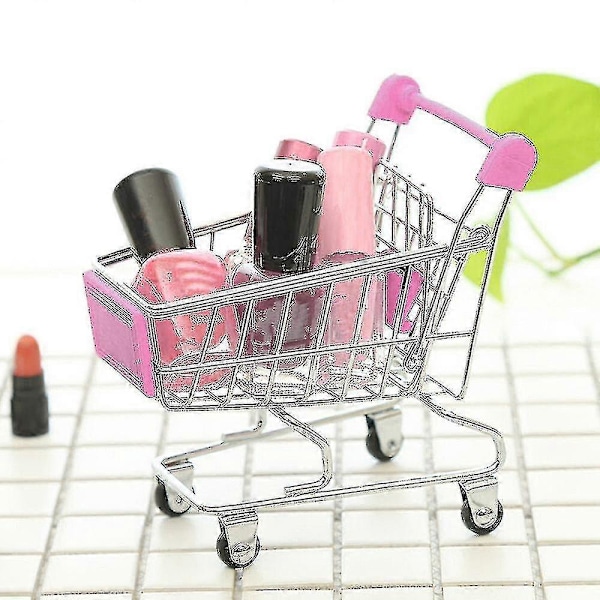Mini Handlevogn Leker Barn Skrivebordshyller Puff Oppbevaringsstativ Rosa
