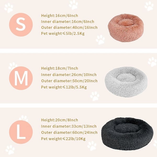 Hundeseng 40CM Katteseng Vaskbar Hundeseng Skridsikker Rund Plys Kæledyrsseng Rund Pude til Kat Hund (M-Pink)