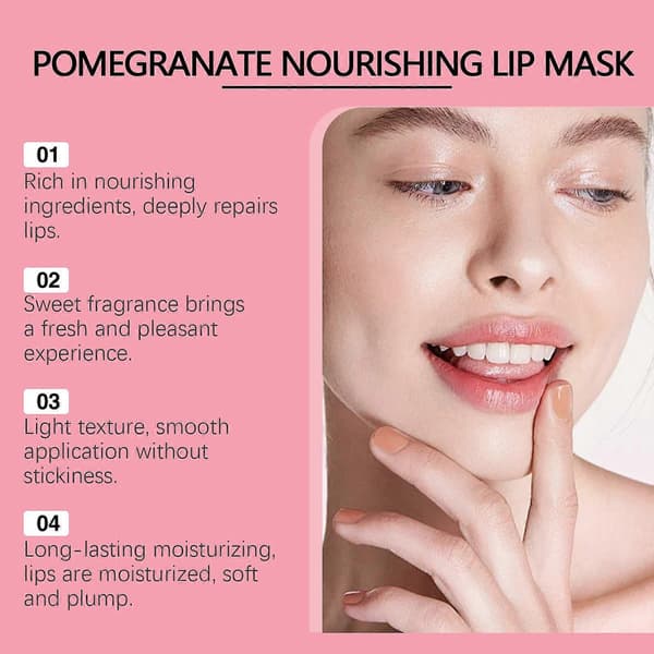 Läppnäring Granatäpple Läppmask - läppfuktighetskräm för torra läppar - Läppmask över natten och Läppbehandling och Läppsovmask 3pcs