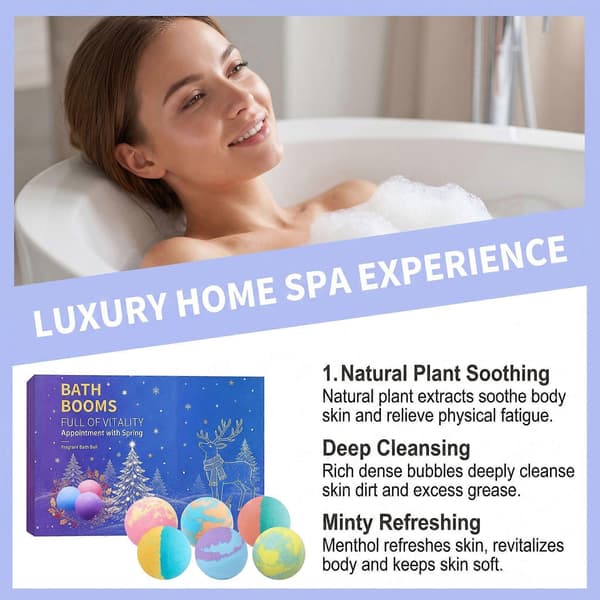 Hudforyngende Spa Badebombe Samling, Stresslindrende Duftende Boblebadsett, Hudvennlige Badebomber For Daglig Badetid 6pcs