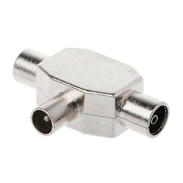 2-vejs For T Splitter 1x Han til 2 x Hun Metal Coax Koaksial TV Antenne Adapter