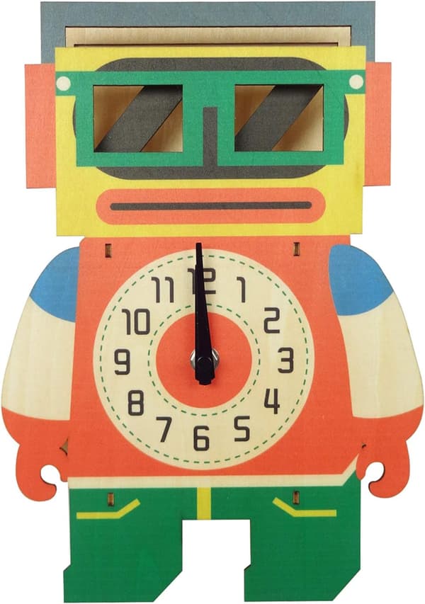 Tyst väggklocka med pendel för barn, barnrum, vardagsrum, kök, väggdekoration - Robot
