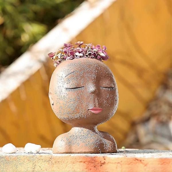 Ansiktsblomkruka Huvud Planteringskruka Succulent Planter Söt Harts Kaktus Planteringskruka Med Dräneringshål Sött Ansikte (Växter Ingår Inte.)