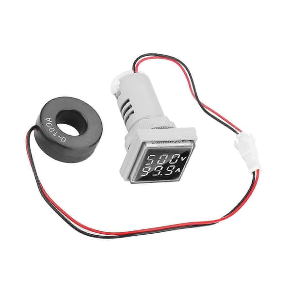 LED Digitalt Display AC Spenning Strømmåler Indikator 22mm 0-100A Måler Indikator (hvit)