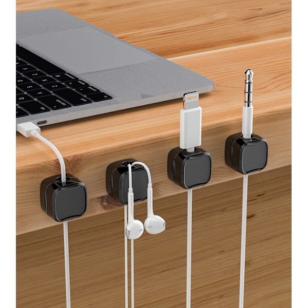 6 stk. Datakabel magnetisk absorpsjon skrivebordskabelorganisator sporløs selvklebende kabeloppruller Black